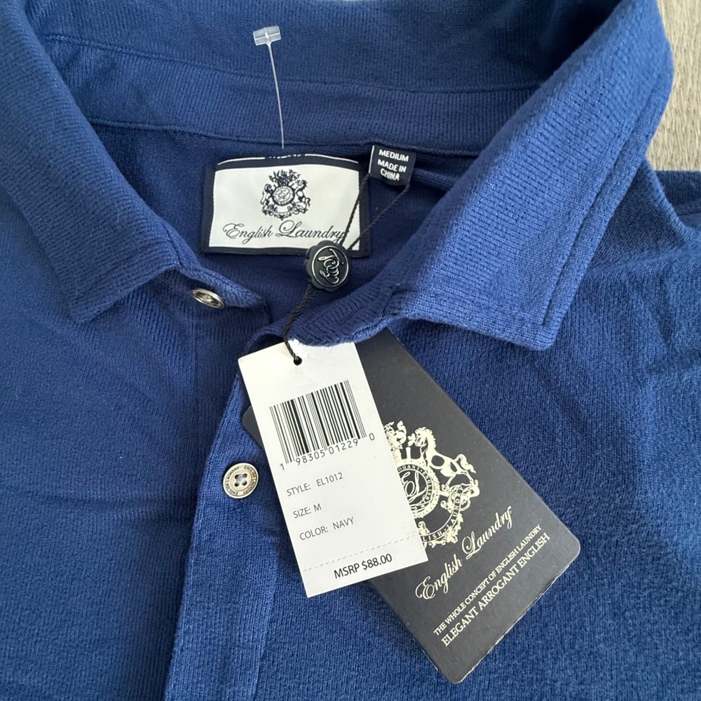 English Laundry Men Navy Button Down Long Sleeve Polo Shirt Style EL1012 Size M - Picture 3 of 7